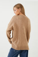 Basic V Yaka Camel Oversize Triko Kazak